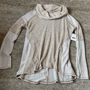 NWT Free People Beige Cream Boho Tunic Cowl Neck size L